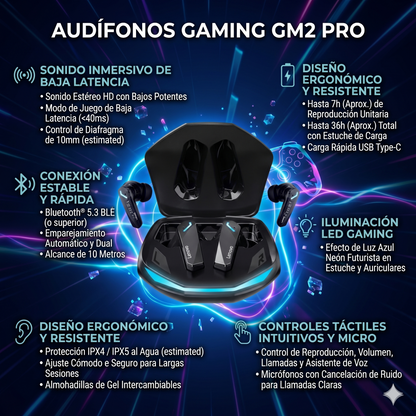 Audífonos Gaming LENOVO GM2 Pro – Sonido Envolvente · Batería de larga duración · RGB